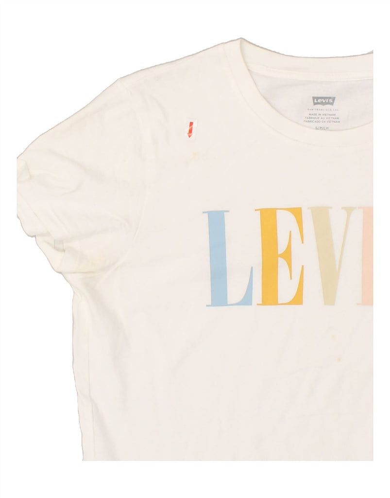 LEVI'S Womens Graphic T-Shirt Top UK 10 Small White Cotton | Vintage Levi's | Thrift | Second-Hand Levi's | Used Clothing | Messina Hembry 