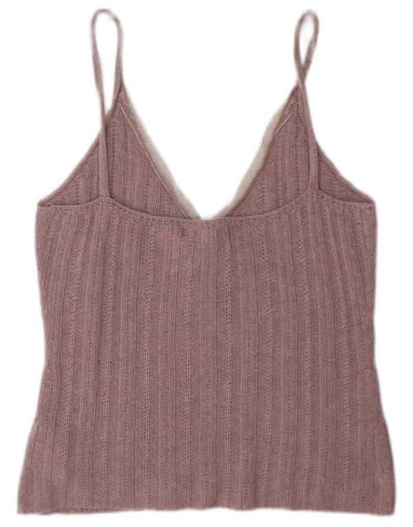 Zara Womens Crop Knit Cami Top UK 14 Large Pink Wool