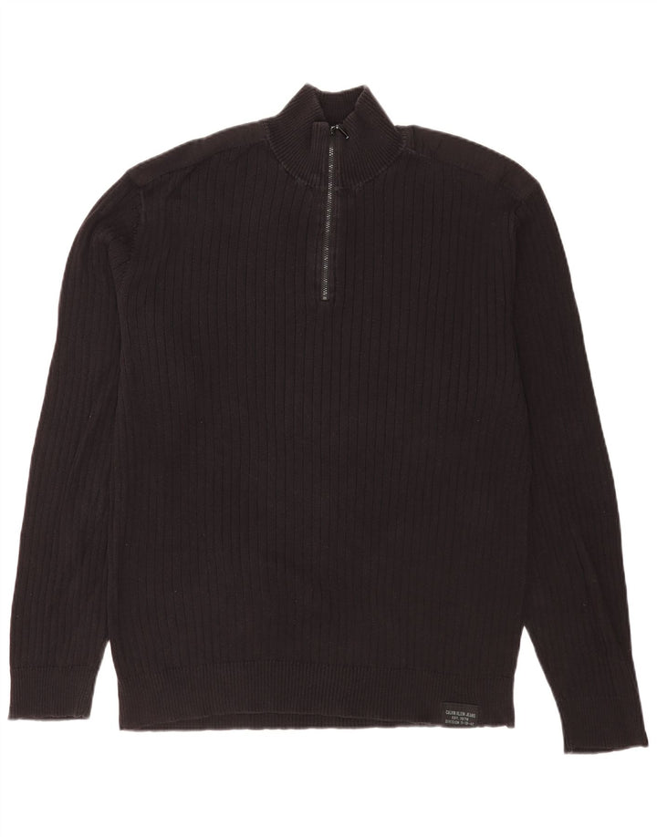 Calvin Klein Jeans Mens Zip Neck Jumper Sweater XL Black