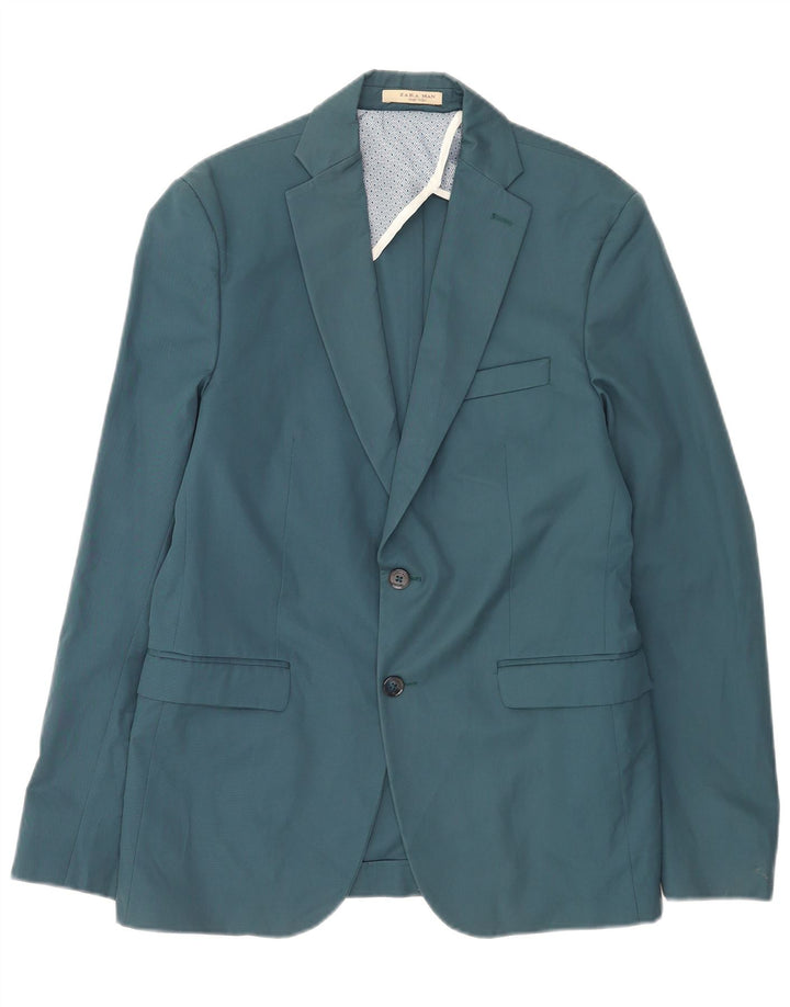 Zara Mens 2 Button Blazer Jacket EU 50 Medium Blue Polyester