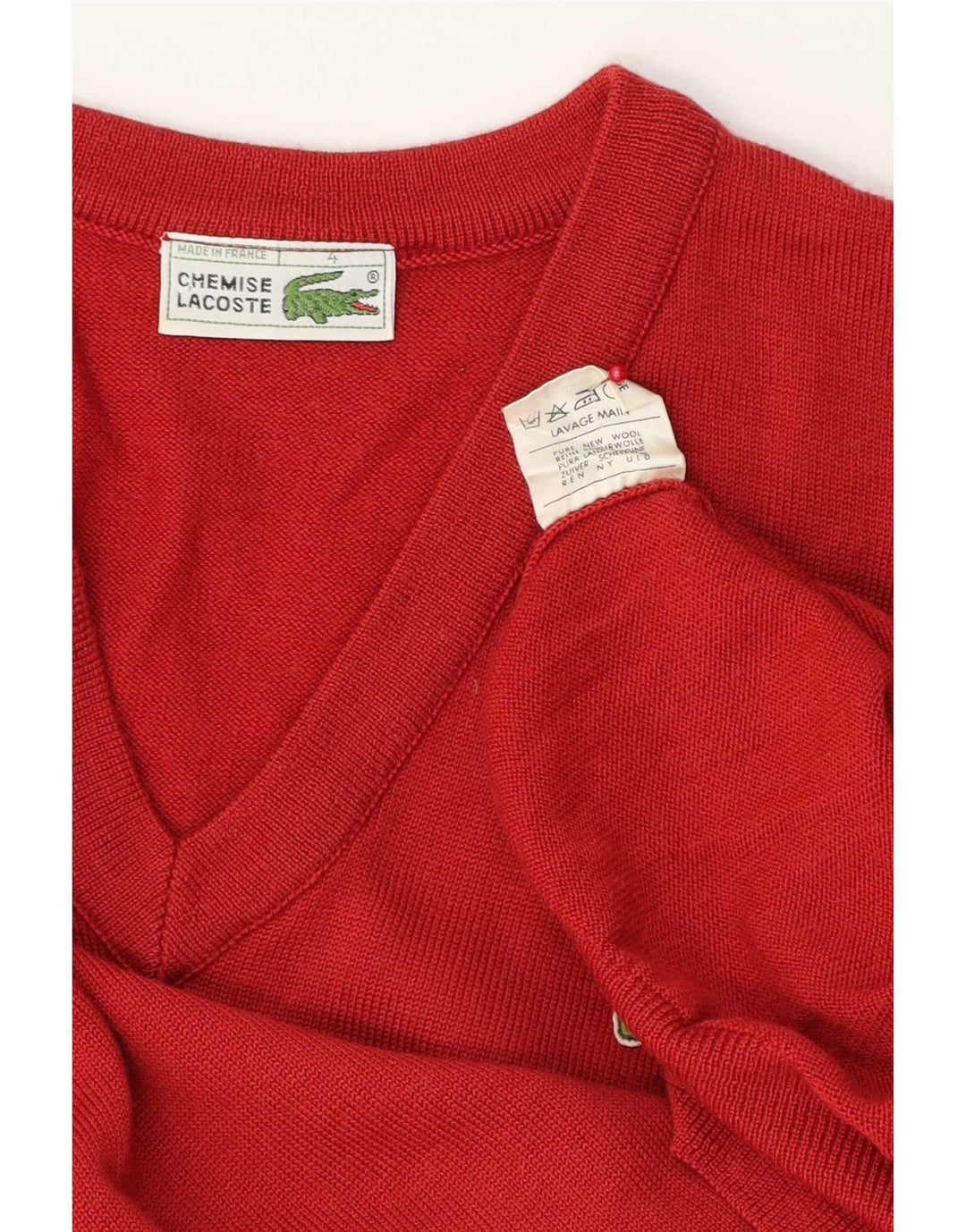 Lacoste Mens V-Neck Jumper Sweater Size 4 Medium Red New Wool