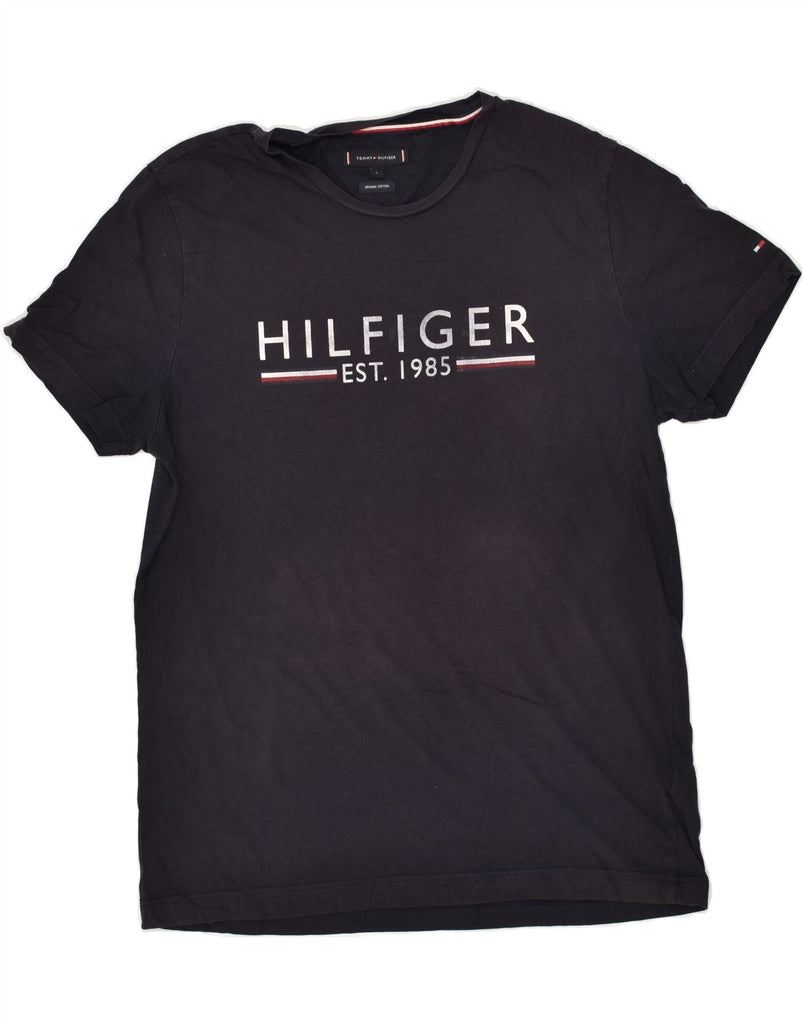 TOMMY HILFIGER Mens Graphic T-Shirt Top Large Navy Blue Cotton | Vintage Tommy Hilfiger | Thrift | Second-Hand Tommy Hilfiger | Used Clothing | Messina Hembry 