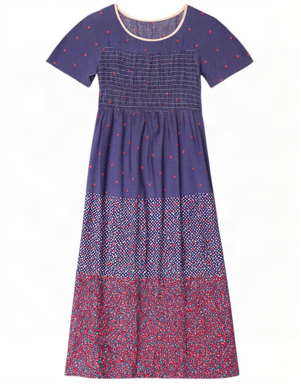 Vintage Womens Maxi Dress UK 10 Small Blue Floral Cotton