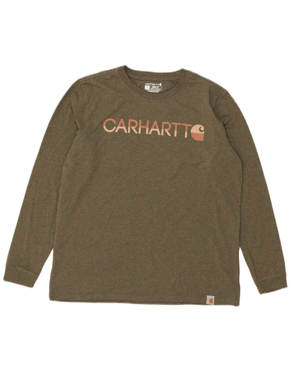 Carhartt Womens Loose Fit Graphic Top Long Sleeve US 12/14 Large Khaki