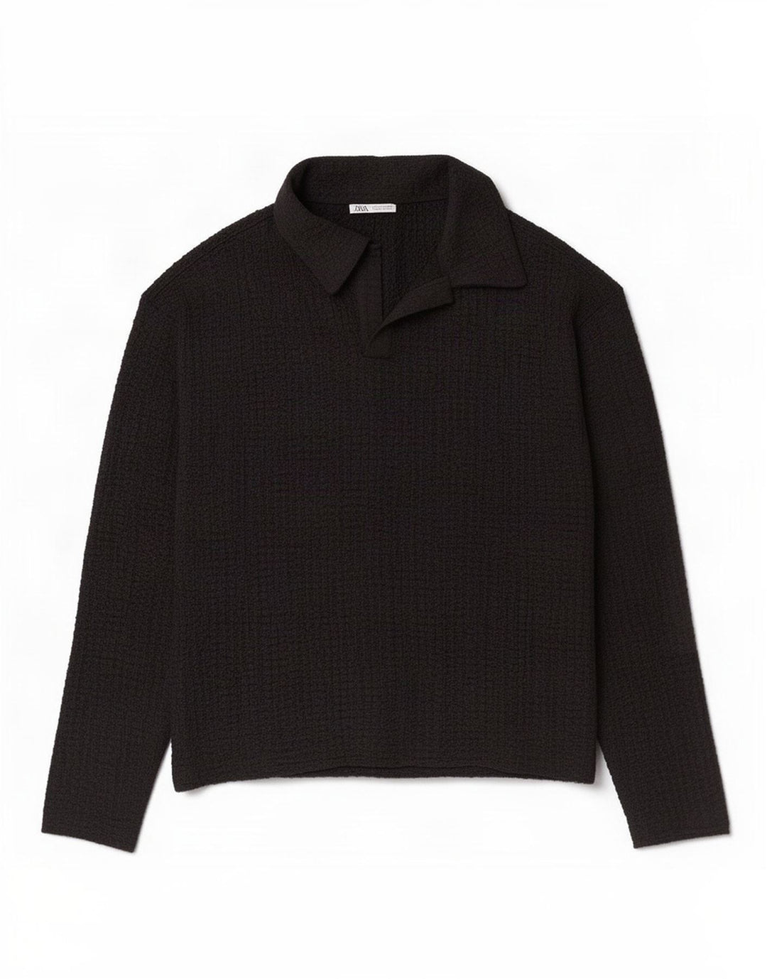 Zara Mens Long Sleeve Polo Shirt Small Black Polyester