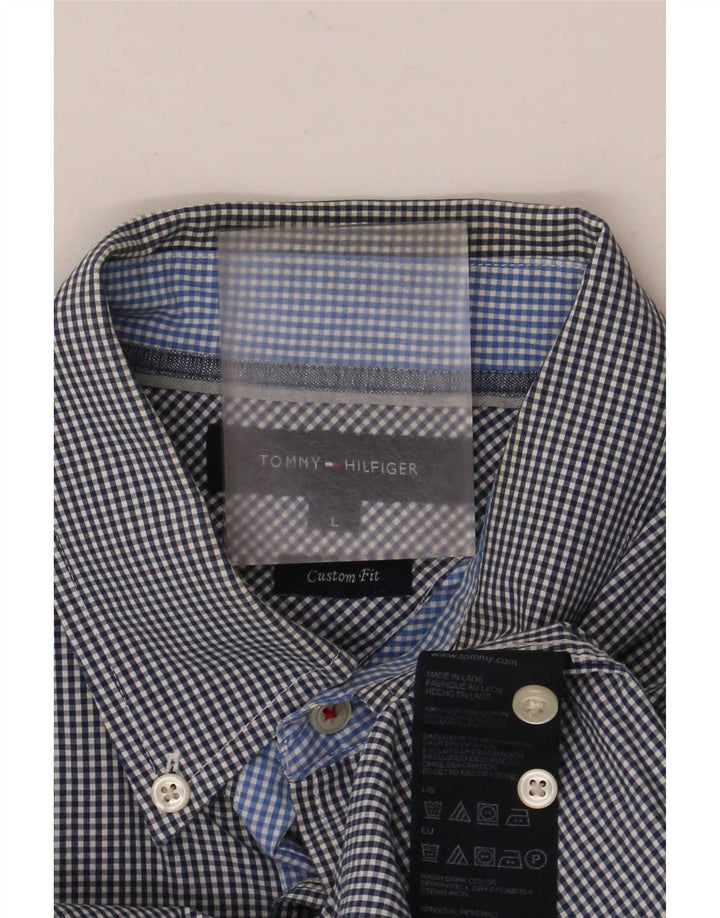 Tommy Hilfiger Mens Custom Fit Shirt Large Blue Gingham Cotton