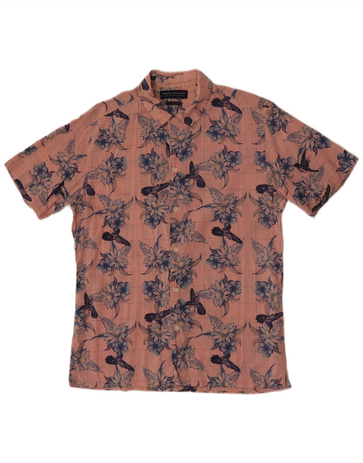 Jack & Jones Mens Short Sleeve Shirt Medium Pink Floral Cotton