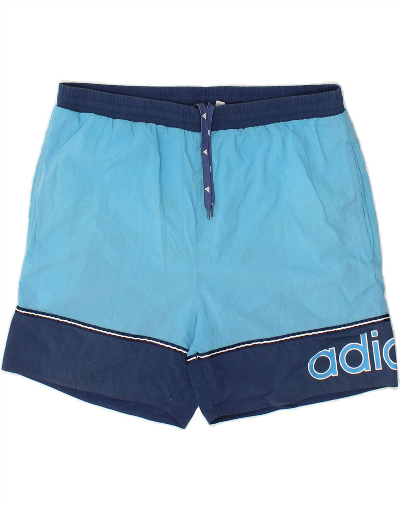 ADIDAS Mens Graphic Sport Shorts Medium Blue Colourblock Polyamide | Vintage Adidas | Thrift | Second-Hand Adidas | Used Clothing | Messina Hembry 