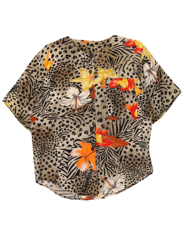 Vintage Womens Short Sleeve Shirt Blouse UK 14 Large Grey Animal Print