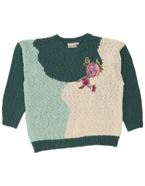 Nuova Moda Womens Graphic Crew Neck Jumper Sweater IT 44/46 Large Green