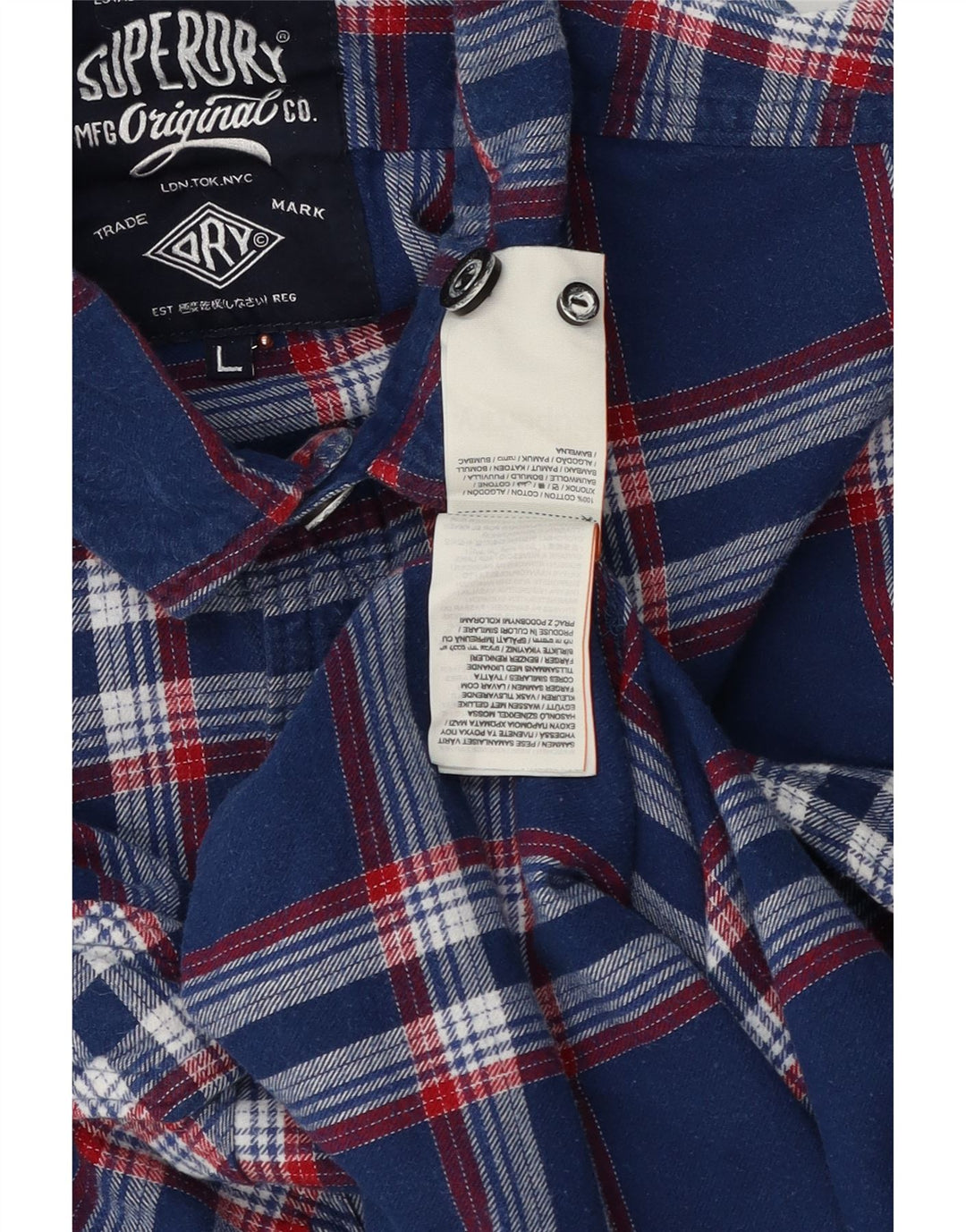 Superdry Mens Flannel Shirt Large Navy Blue Check Cotton