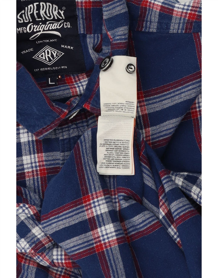 Superdry Mens Flannel Shirt Large Navy Blue Check Cotton
