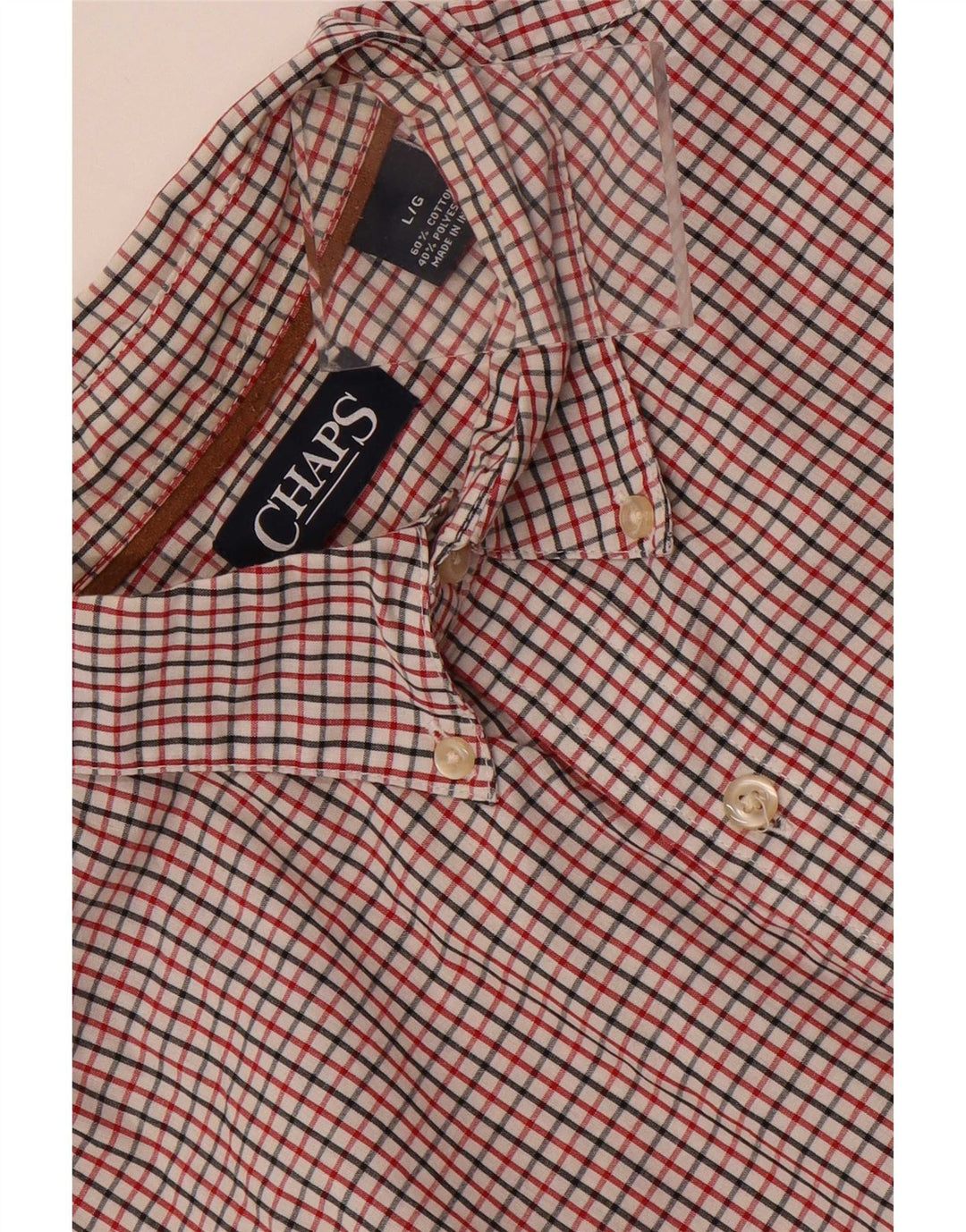 Chaps Mens Shirt Large Red Check Cotton
