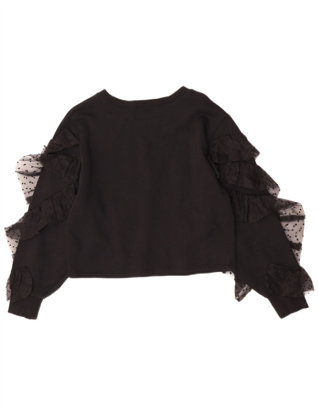 Zara Womens Crop Top Long Sleeve UK 10 Small Black Cotton