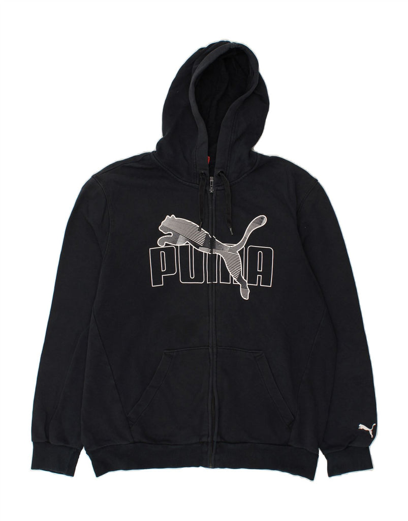 PUMA Mens Graphic Zip Hoodie Sweater XL Navy Blue Cotton | Vintage Puma | Thrift | Second-Hand Puma | Used Clothing | Messina Hembry 