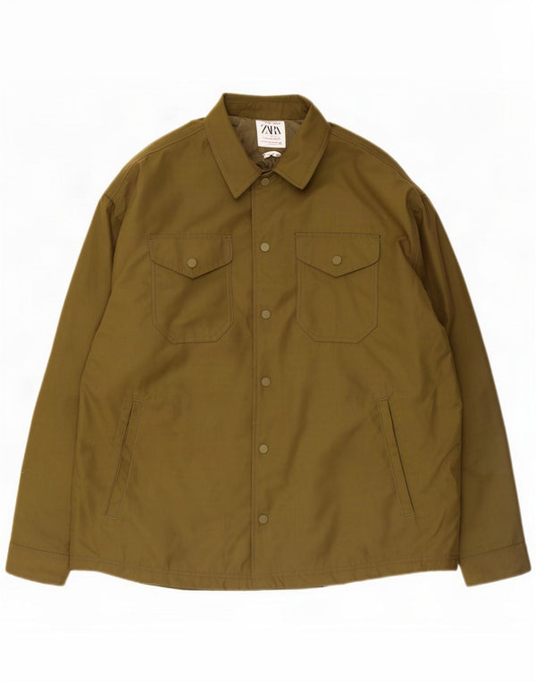 Zara Mens Relaxed Fit Utility Jacket UK 40 Large Khaki Nylon