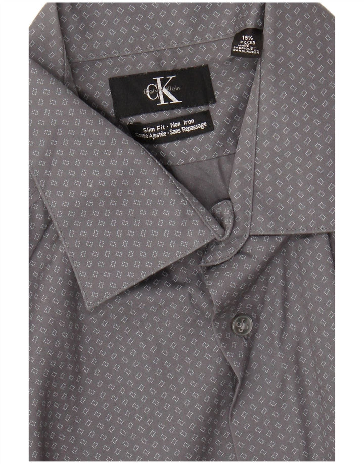 CALVIN KLEIN Mens Slim Fit Shirt Size 15 1/2 Medium Grey Geometric