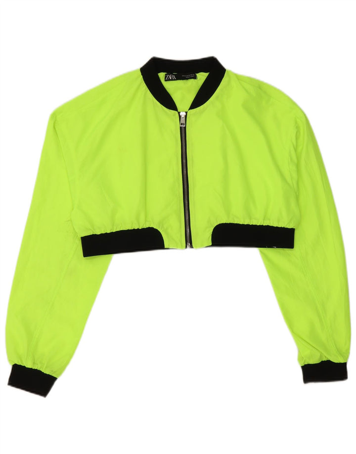 Zara Womens Crop Tracksuit Top Jacket UK 14 Medium Yellow Colourblock