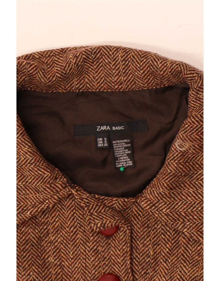 Zara Womens Bolero Jacket UK 10 Small Brown Herringbone Wool