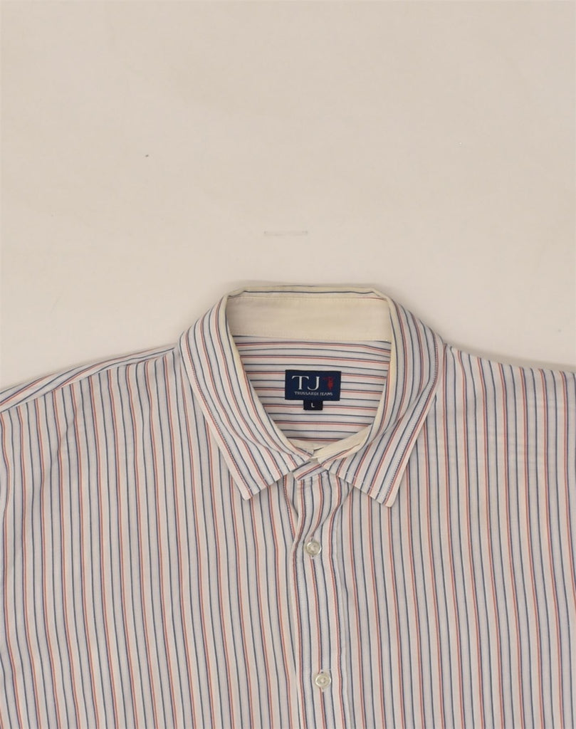 TRUSSARDI Mens Slim Shirt Large Blue Striped | Vintage Trussardi | Thrift | Second-Hand Trussardi | Used Clothing | Messina Hembry 