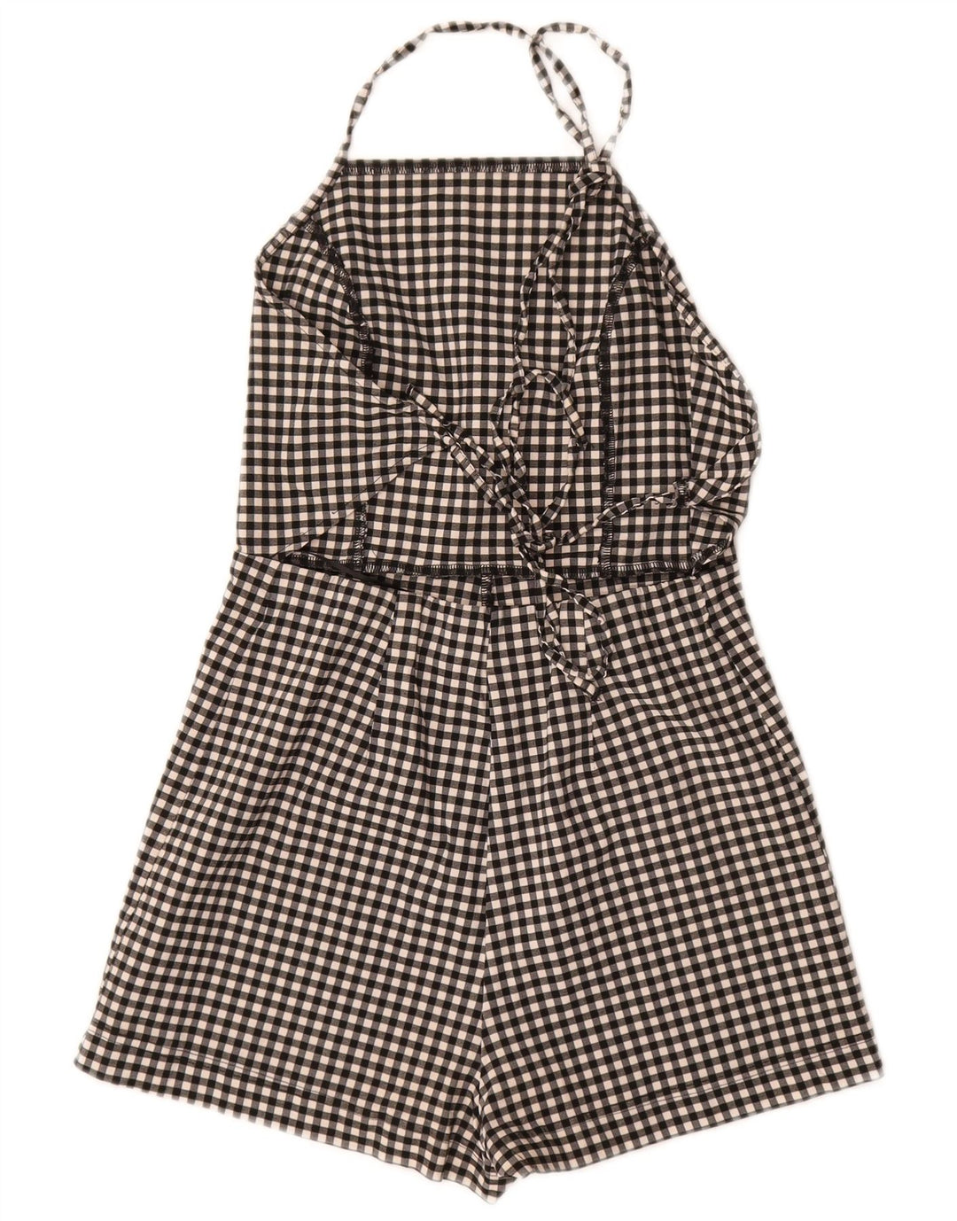 Topshop Womens Halter Playsuit UK 10 Small Black Gingham Viscose