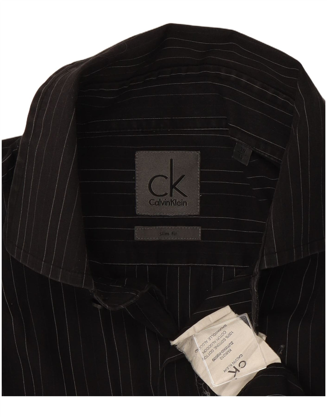 Calvin Klein Mens Slim Fit Shirt Size 38 15 Medium Black Pinstripe Cotton