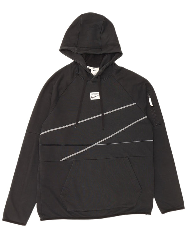 NIKE Mens Dri Fit Graphic Hoodie Jumper Medium Black Striped Cotton