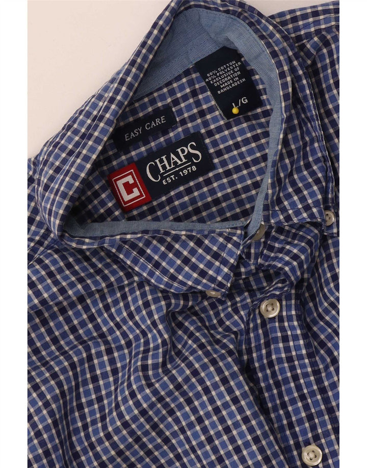 Chaps Mens Easy Care Shirt Large Blue Check Cotton