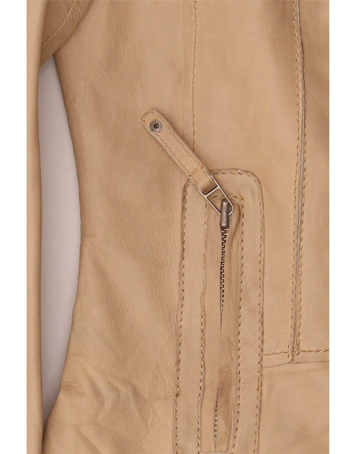 Cabrini Womens Leather Biker Jacket EU 36 Small Beige