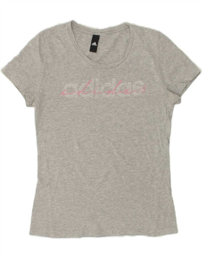 ADIDAS Womens Graphic T-Shirt Top UK 12 Medium Grey | Vintage Adidas | Thrift | Second-Hand Adidas | Used Clothing | Messina Hembry 