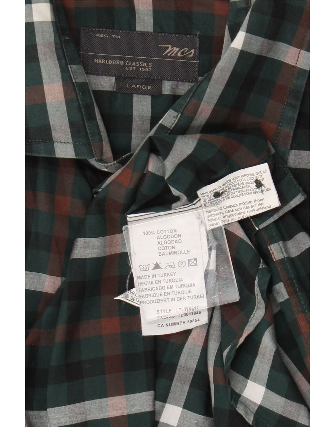 Marlboro Classics Mens Checked  Shirt Large Green Check Cotton