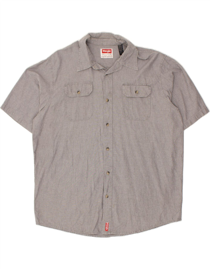 WRANGLER Mens Premium Short Sleeve Shirt XL Grey Cotton | Vintage Wrangler | Thrift | Second-Hand Wrangler | Used Clothing | Messina Hembry 