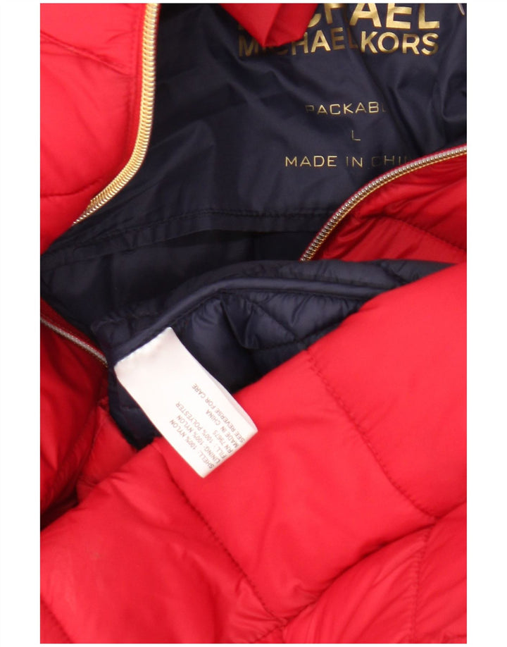 Michael Kors Womens Hooded Padded Jacket UK 16 Large Red Nylon