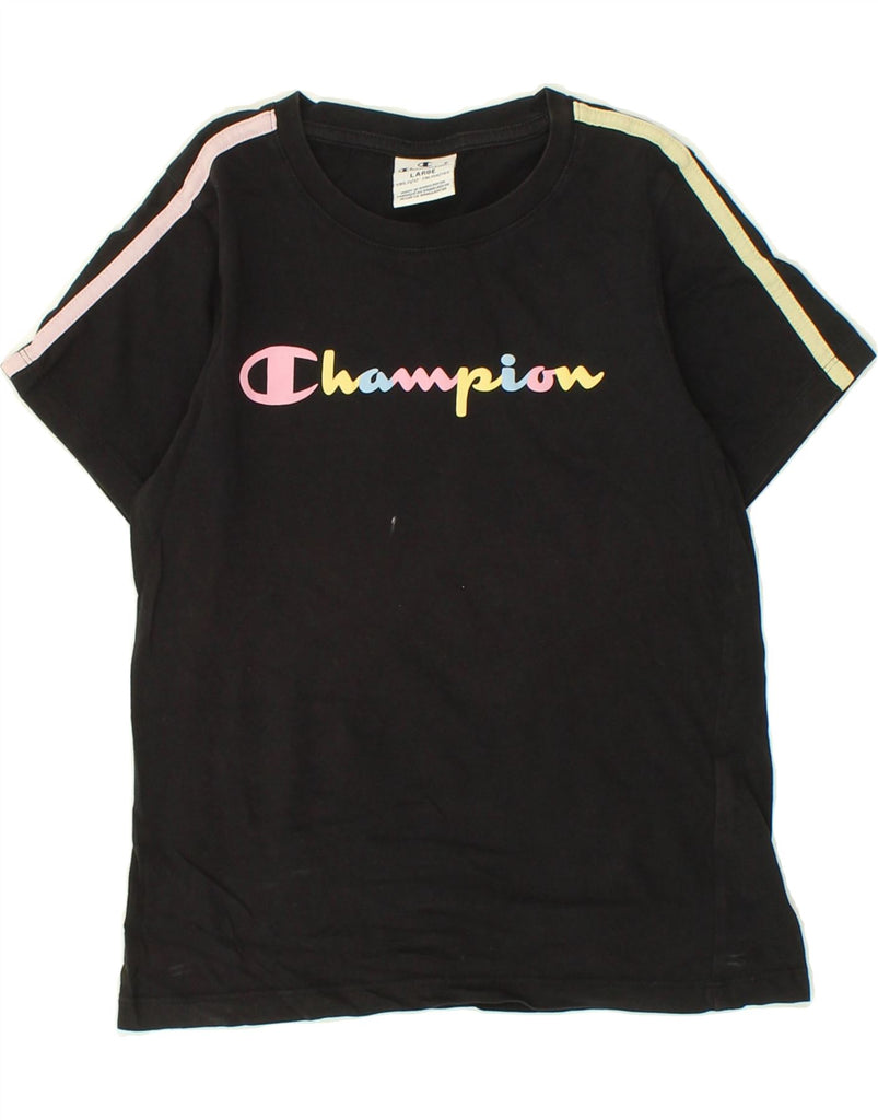 CHAMPION Girls Graphic T-Shirt Top 11-12 Years Large Black | Vintage Champion | Thrift | Second-Hand Champion | Used Clothing | Messina Hembry 