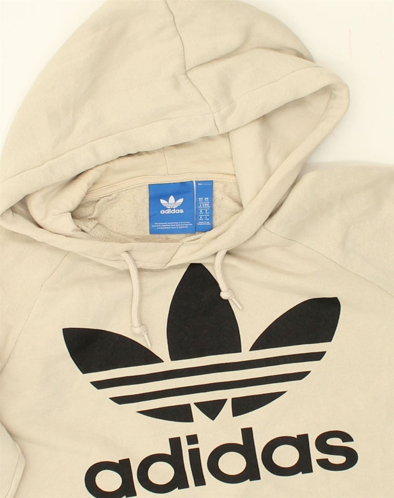 ADIDAS Womens Graphic Hoodie Jumper UK 6 XS Beige Cotton | Vintage Adidas | Thrift | Second-Hand Adidas | Used Clothing | Messina Hembry 