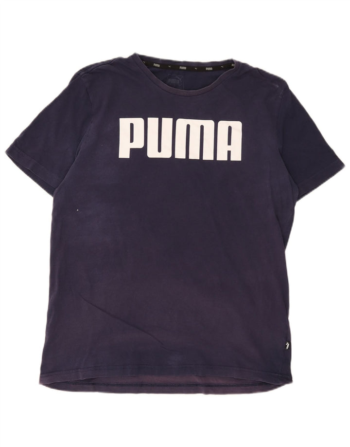 Puma Mens Graphic T-Shirt Top Large Navy Blue Cotton