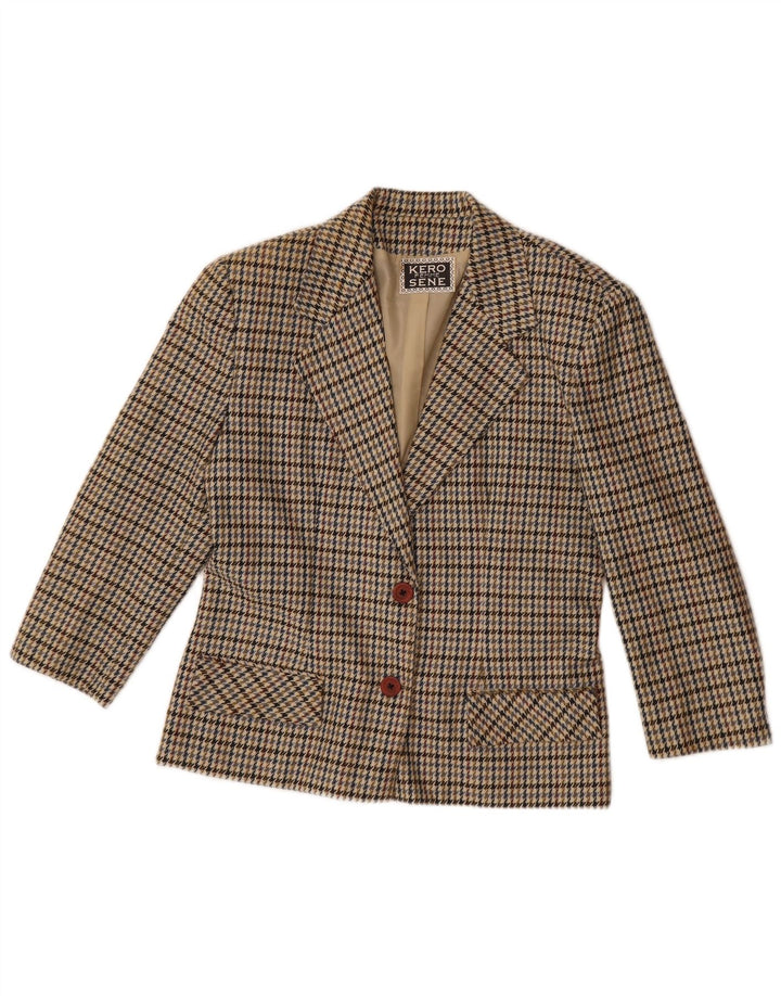 Vintage Womens 2 Button Blazer Jacket UK 14 Large Beige Houndstooth