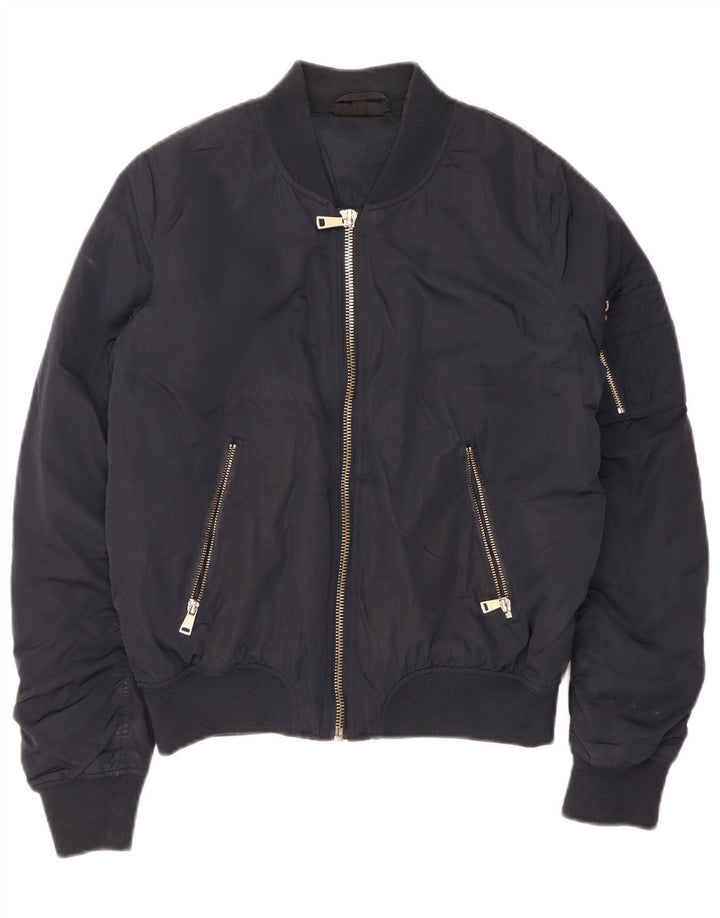 Topshop Womens Bomber Jacket UK 12 Medium Navy Blue Polyester