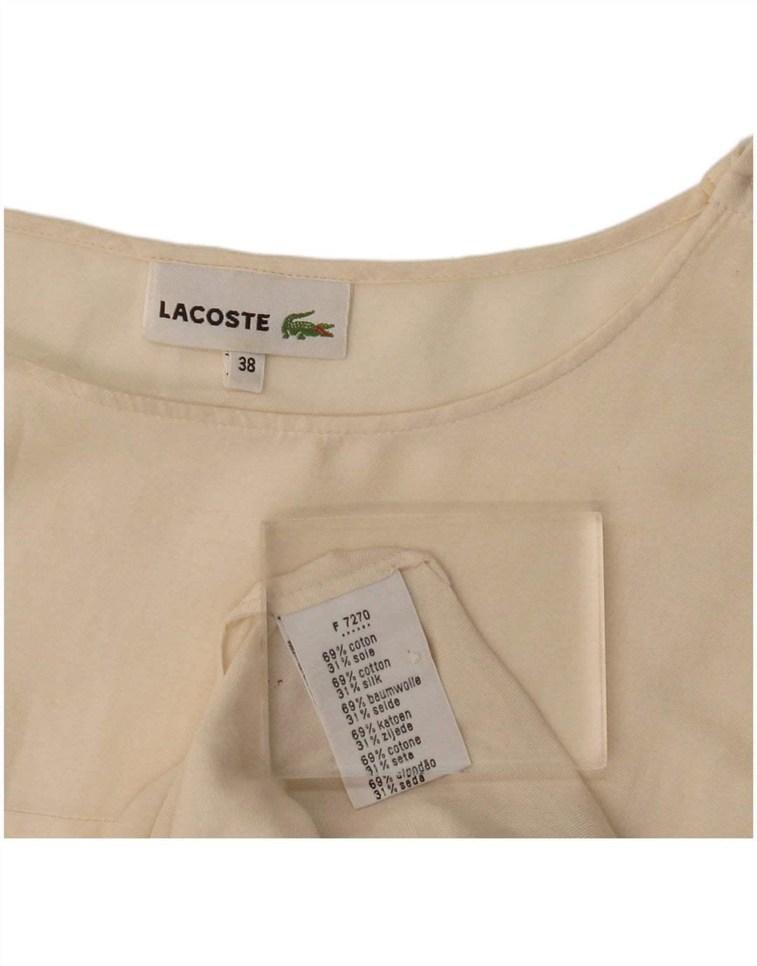 Lacoste Womens 3/4 Sleeve Blouse Top Size 38 Medium Off White Cotton