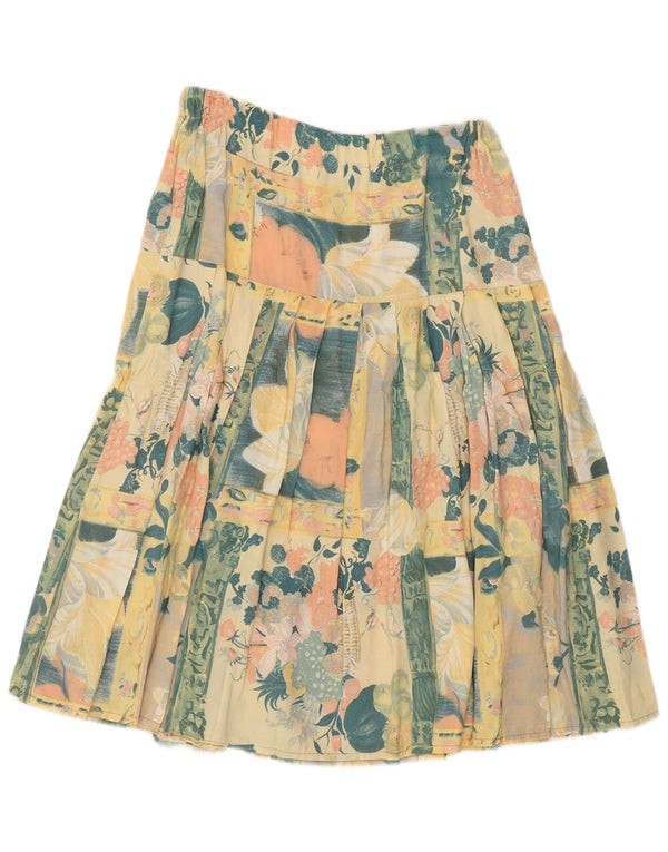 VINTAGE Womens Pleated Skirt W28 Medium Yellow Floral