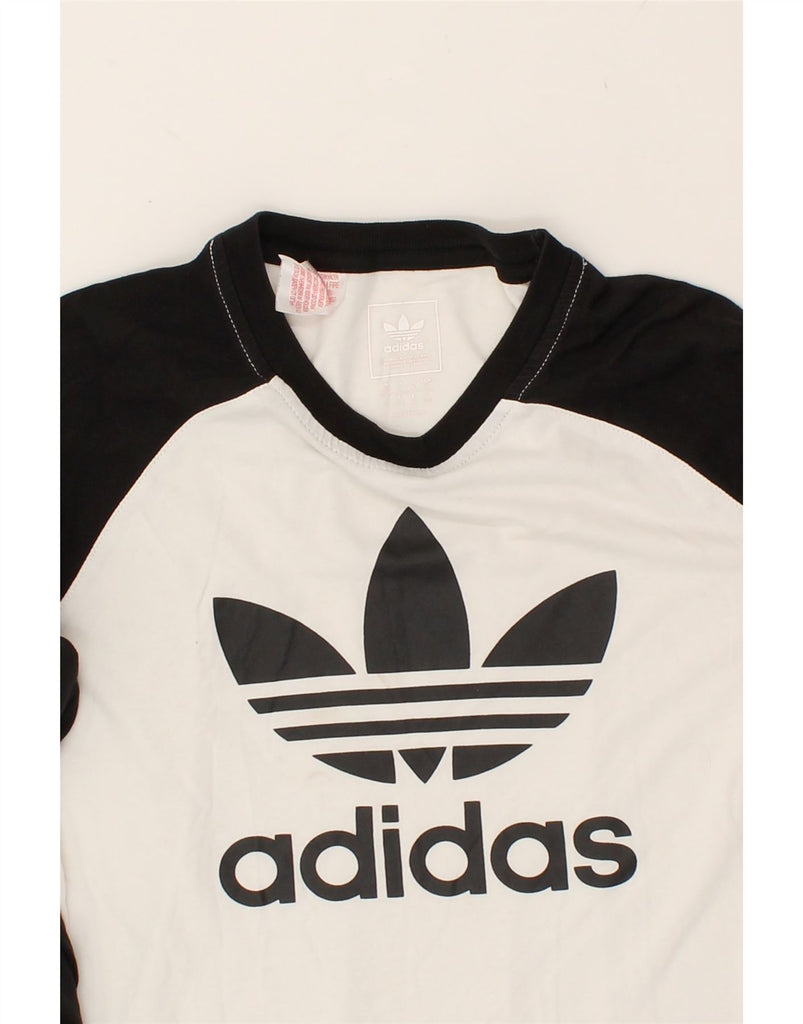 ADIDAS Boys Graphic Top Long Sleeve 13-14 Years White Colourblock Cotton | Vintage Adidas | Thrift | Second-Hand Adidas | Used Clothing | Messina Hembry 