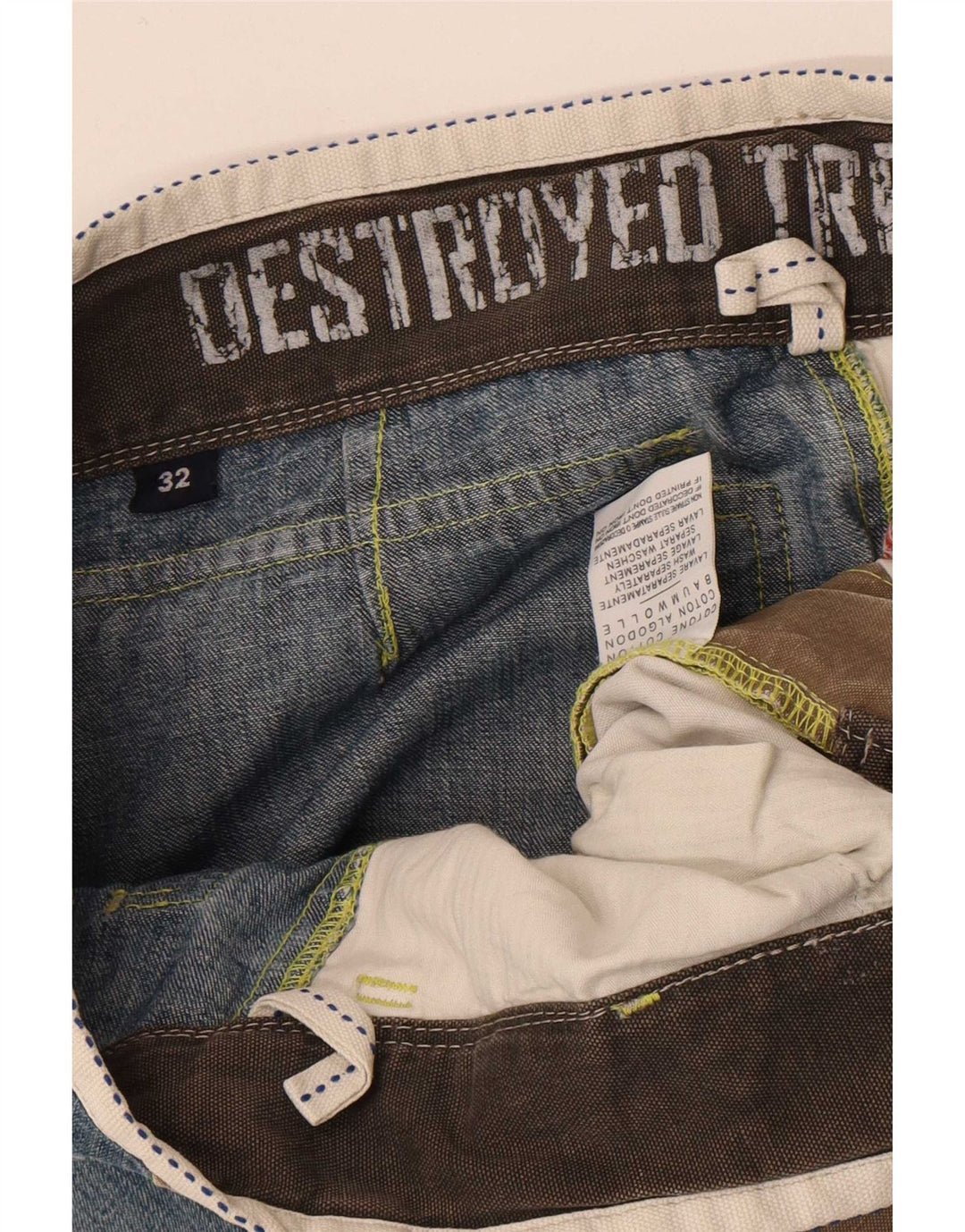 Vintage Mens Distressed Straight Jeans W32 L34 Blue Colourblock Retro