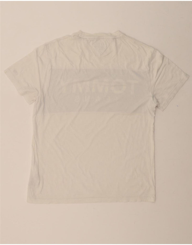 TOMMY HILFIGER Mens Regular Fit Graphic T-Shirt Top Medium White Cotton Vintage Tommy Hilfiger and Second-Hand Tommy Hilfiger from Messina Hembry 