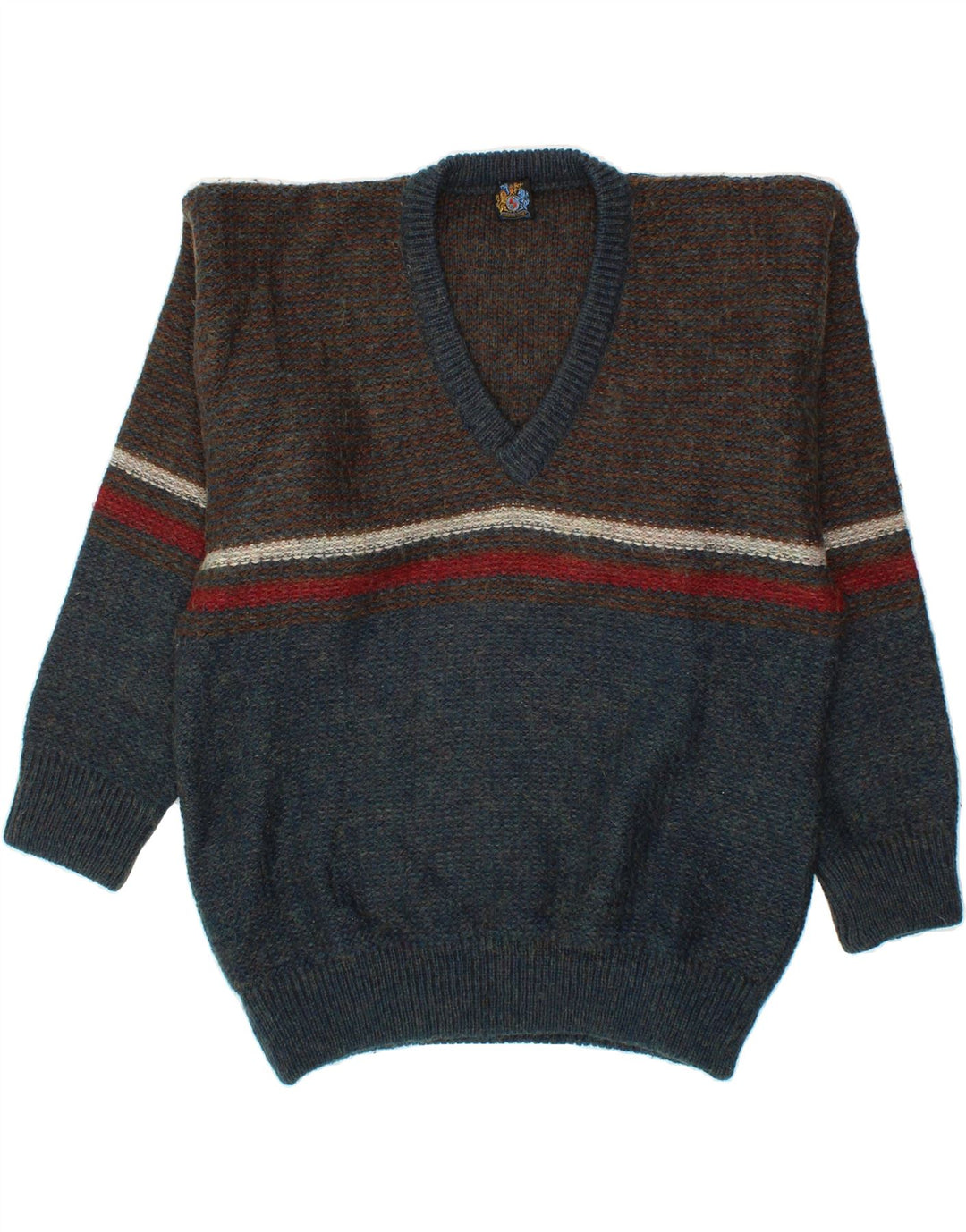 INGRAM Mens V-Neck Jumper Sweater Large Brown Colourblock Acrylic Vintage Ingram and Second-Hand Ingram from Messina Hembry 