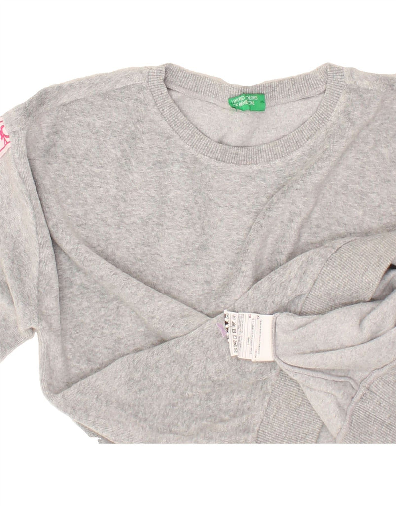 BENETTON Girls Graphic Sweatshirt Jumper 10-11 Years XL  Grey Cotton | Vintage Benetton | Thrift | Second-Hand Benetton | Used Clothing | Messina Hembry 