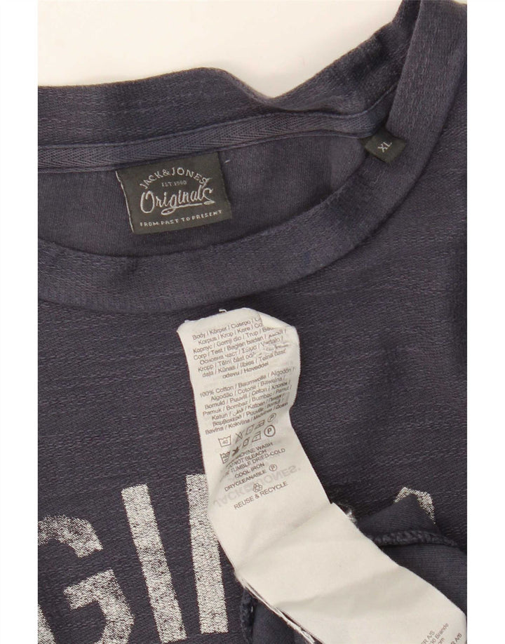 Jack & Jones Mens Graphic Top Long Sleeve XL Navy Blue Cotton