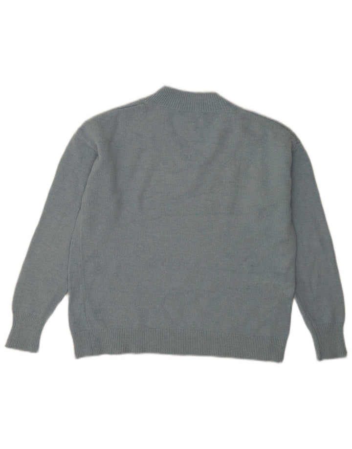 Massimo Dutti Womens V-Neck Jumper Sweater UK 14 Medium Blue Polyamide