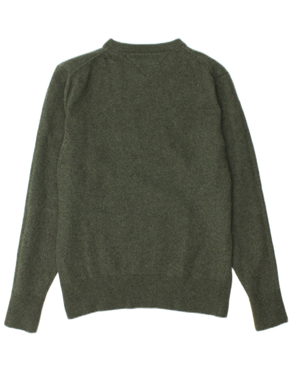 TOMMY HILFIGER Boys Crew Neck Jumper Sweater 13-14 Years XL Green Wool