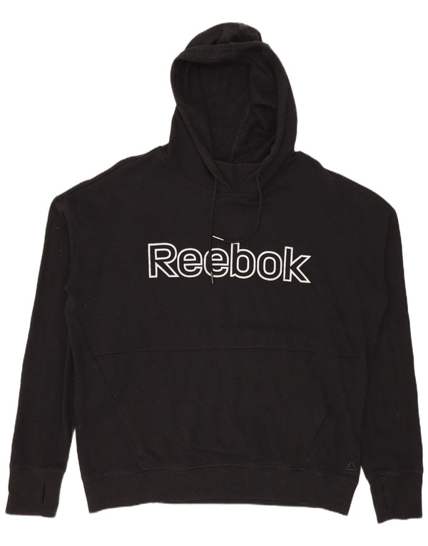 Reebok Mens Graphic Hoodie Jumper Large Black Cotton