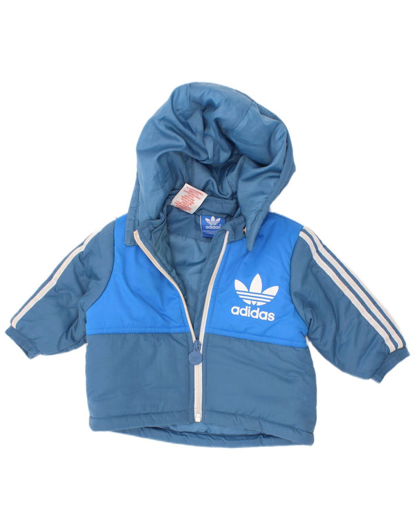 Adidas Baby Boys Graphic Hooded Padded Jacket 3-6 Months Blue Colourblock
